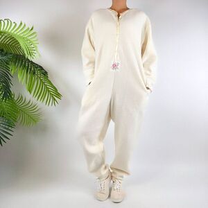 Vintage 90s Victoria's Secret Cream Cottagecore Fleece Onesie Pajamas / Sz: M